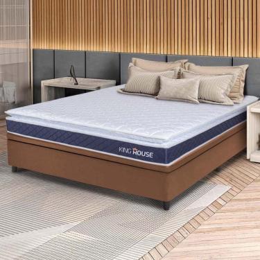 Imagem de Conjunto Box Baú Marrom Durban Azul Espuma D28 Casal 138x188x64 - King House