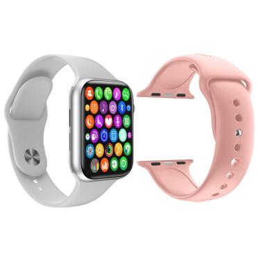 Imagem de Kit 1 Smartwatch Branco + 1 Pulseira Extra Silicone Rosa