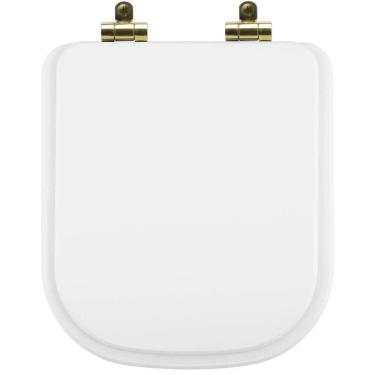 Imagem de Assento Sanitário Poliéster Soft Close Quadra Branco Para Vaso Deca Com Ferragem Dourada