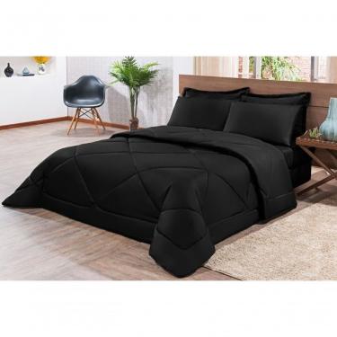 Imagem de Kit Edredom + Jogo De Lençol Aconchego Look House Dupla Face Solteiro 04 Peças - Preto