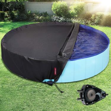 Imagem de QH.HOME [2025 Atualizado À Prova De Vento] Capa Piscina Infantil Redonda 63-64", Dobrável Para Cães Com Design Catraca Super Vento, Tecido Impermeável E Inodoro - Somente