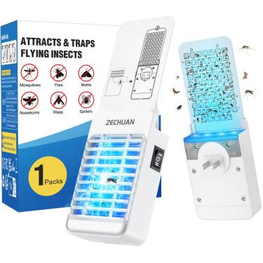 Imagem de zechuan Mata-Moscas Elétrico Para Ambientes Internos, Armadilha Moscas 2 Em 1 Internos E Mosquitos, Mata-Mosquitos Com Luz Casa, Escritório, Cozinha, Quarto, Quarto De Bebê (1 Dispositivo + 5 Cartõe