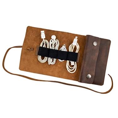 Imagem de LeatherTex , Estojo Para Cabos, Bolsa De Carregamento Portátil, Transporte, Organizador Tecnologia, Acessórios Deslocamento, Couro Integral, Feito À Mão, Marrom Bourbon