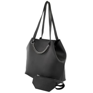 Imagem de Bolsa Feminina Sacola Corrente Mais Necessaire (Bolsa Saco Kiara - Preto)
