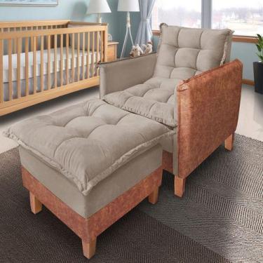 Imagem de Poltrona Sofá Cama Para Amamentação Com Puff Bz Home Decor, Rosa-claro