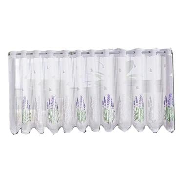Imagem de Cortinas de janela com tira perfurada, cortinas de cozinha de fazenda jacquard lavanda cortina curta transparente para quarto, sala de estar ou estudo &&