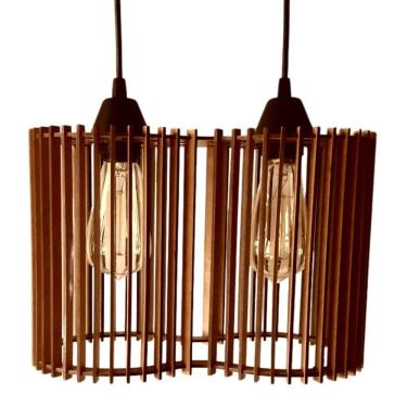 Imagem de Luminária Pendente América Modelo Ripado Marrom