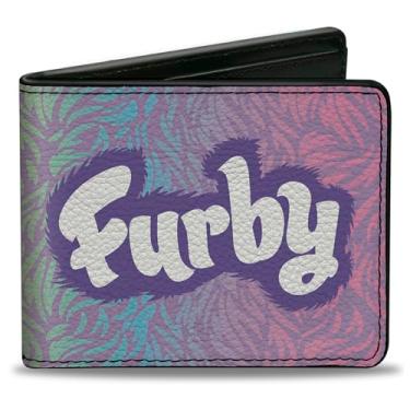 Imagem de Buckle-Down Carteira Furby, dobrável, logotipo Furby, estampa de pele multicolorida roxa e branca, couro vegano, Multicor, 4.0" x 3.5", Casual