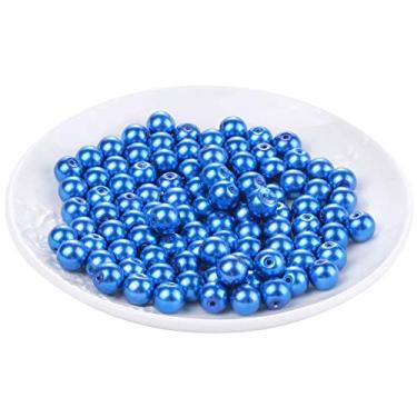 Imagem de Weebee 200 peças de contas de pérolas de vidro espaçador solto redondo tcheco pequeno brilho de cetim feito à mão para artesanato "faça você mesmo", colares, pulseiras, brincos (azul royal, 4 mm)