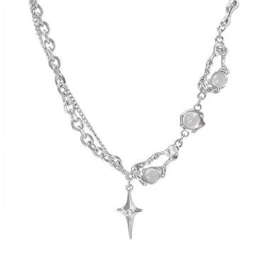 Imagem de RTY Y2K Colar gargantilha de estrela cadente de meteoro e pedra da lua colar delicado prata colar de clavícula presente para mulheres