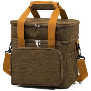 Imagem de Bolsa Térmica De Duas Camadas De Grande Capacidade lancheira expansível com isolamento duplo grande, impermeável, à prova de vazamento, bolsa térmica com alça de ombro PREMIUM (Marron)