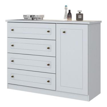 Imagem de Cômoda Americana 4 Gavetas 1 Porta Henn - Branco HP Fosco