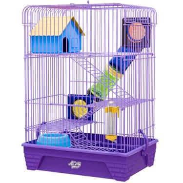 Imagem de Gaiola Hamster Alta 3 Andares Colorida Completa com Tubos (Lilás)