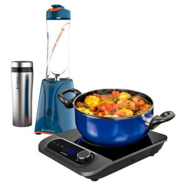 Imagem de Kit Blender Zoop Sport Inox e Cooktop por Indução Cadence, 110V