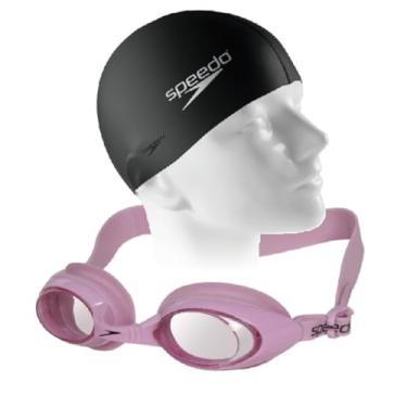 Imagem de Kit Natação Speedo Óculos Splashy Antiembaçante + Touca Flat Silicone (Rosa + flat preta)