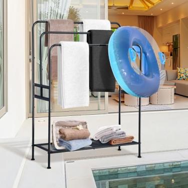 Imagem de WeGXY Toalheiro extra grande de 111,8 cm - Suporte de toalha de piscina externo de 3 camadas, cobertor versátil e suporte de colcha para sala de estar, banheiro, quarto, praia, banheira de