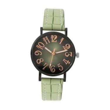 Imagem de UGPLM Relógio feminino simples, elegante, casual, pulseira de couro PU, redondo, relógio de pulso da moda, Verde
