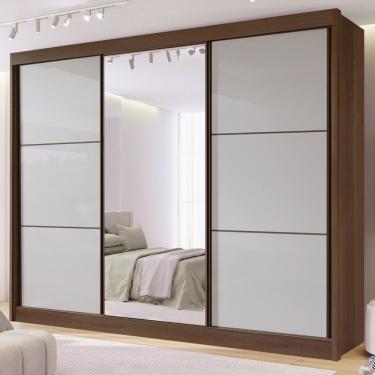 Imagem de Guarda-roupa Casal Com Espelho 100% Mdf Miami Castanho Fosco /off White