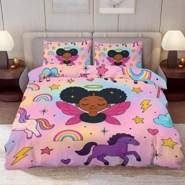 Imagem de Delerain Conjunto de capa de edredom solteiro, conjunto de cama de 3 peças de unicórnio preto para meninos meninas adolescentes moderno conjunto de quarto de microfibra macia para decoração de quarto