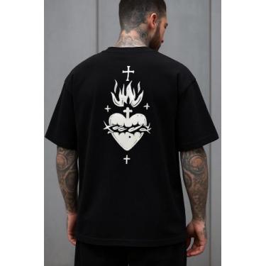 Imagem de Camiseta Streetwear Oversized Masculina heart fire - swagon, 4, P