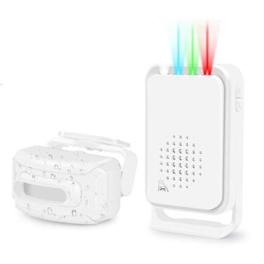 Imagem de GREENCYCLE Sensores de movimento ao ar livre com alarme, alarmes de entrada de garagem sem fio externos à prova de intempéries, campainha de detecção de movimento IP64 à prova d'água 274 metros de