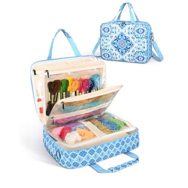 Imagem de Telawsfun Bolsa de armazenamento de suprimentos de costura com fichário removível, bolsa organizadora de costura de grande capacidade com vários bolsos para fios, agulhas, tesouras, suprimentos de