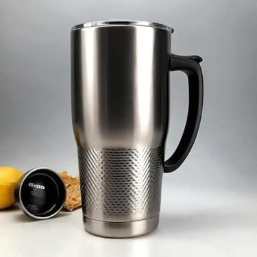 Imagem de Caneca Térmica Parede Dupla em Aço Inox Cinza 1000ml com Base Antiderrapante - Estilo Texturizado