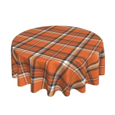 Imagem de Toalha de mesa redonda de outono 187 x 187 cm, outono, dia de Ação de Graças, xadrez, tecido de poliéster, fazenda, férias, colheita, capa de mesa para casa, festa, piquenique, decoração interna e