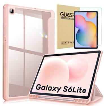 Imagem de Capa para Samsung Galaxy Tab S6 Lite 10,4 Polegadas 2024/2022/2020 com Suporte para Caneta S, Acompanha película de vidro temperado, Ativação/Repouso Automático (Rosa)