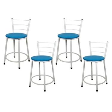 Imagem de Jogo 4 Banqueta Baixa Para Cozinha Branca Assento Azul
