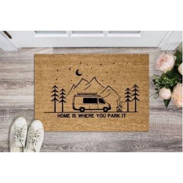 Imagem de Capacho Home is Where You Park It, Camper Van Life, Capacho para Viajantes, Presente Interior e Exterior, Tapete de Entrada Fácil de Limpar, Capacho Engraçado 50 x 81 cm