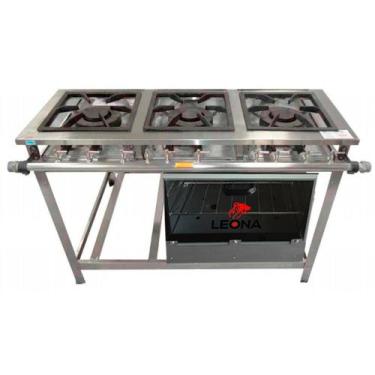 Imagem de Fogão Industrial 3 Bocas QD P7 em Aço Inox com Forno Leona - Mr Fogões