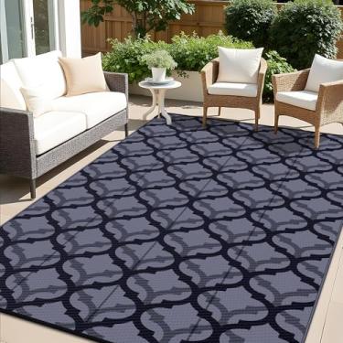 Imagem de OLANLY Tapete reversível para ambientes externos 2,4 x 3 m, tapete de palha de plástico impermeável, tapete de pátio grande com padrão entrelaçado, tapete de trailer para pátio, acampamento, varanda,