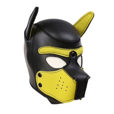 Imagem de LEWECEEO Neoprene Puppy Hood Camo Máscara Facial Completa Cosplay Fantasia Máscaras De Cabeça Cachorro (Amarelo)