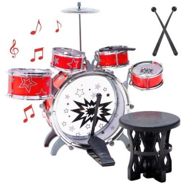 Imagem de Mini Bateria Musical Infantil Banquinho Brinquedo com 5 tambores - ATE