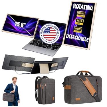 Imagem de ELK Extensor de tela duplo para laptop de 15,6 polegadas – Bolsa para laptop e kit de limpeza incluídos – FHD 1080P IPS – Extensor de monitor removível e ajustável – com alto-falantes – Compatível com