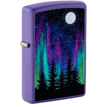 Imagem de Zippo Isqueiro de bolso fosco roxo com design Northern Lights