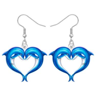 Imagem de DALANE Brincos pendentes de golfinho com tema de oceano de acrílico fofo joia da vida marinha, presentes de golfinho de animais marinhos duplos para mulheres, mães amantes de praia, Medium, Acrílico