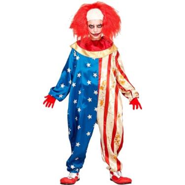 Imagem de Fantasia Infantil Halloween de Terror Palhaço Assassino Americano Bandeira EUA com Sangue (Azul e Vermelho, GG 10-12)