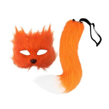 Imagem de MotiveTech Máscara peluda e cauda acessórios de fantasia engraçados para dramatização de Páscoa, Laranja