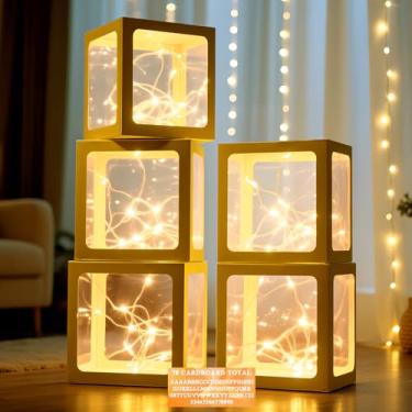 Imagem de Ledido Caixas de balão transparentes, caixas de balão transparentes com 5 peças de luzes de corda e 78 letras para chá de bebê, festa de aniversário, casamento, decoração de graduação - 5 caixas