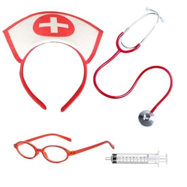 Imagem de eyigylyo Acessórios de fantasia de enfermeira sexy para mulheres, chapéu de enfermeira, faixa de cabeça, estetoscópio e óculos para roupas de cosplay de Halloween