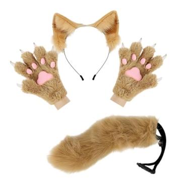 Imagem de Colaxi Conjunto de luvas e faixa de cabeça com orelhas de animais, faixa de cabeça de pelúcia para comemorações, Camelo