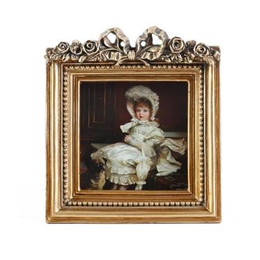 Imagem de S GMOMENT Porta-retratos vintage, tamanho carteira antiga 7,5 x 7,6 cm, molduras quadradas com laço e flor, para decoração de parede de galeria ornamentada, bronze, quadrado