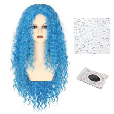Imagem de Peruca feminina Miss U Hair, longa, encaracolada, azul, de fibra sinté