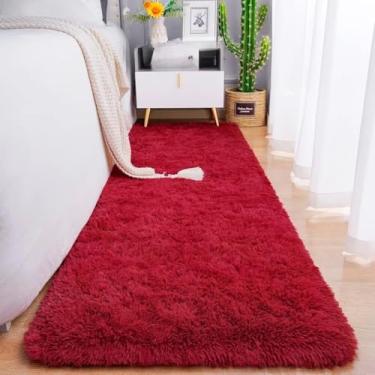 Imagem de Tapete Passadeira 1,00 x 0,60 Corredor Quarto Sala Beira de Cama Felpudo Peludo(Bordô)