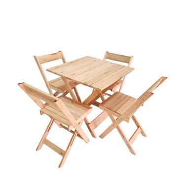 Imagem de Conjunto De Mesa 4 Cadeiras Dobráveis Em Madeira Area Gourmet Natural