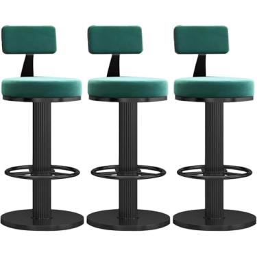 Imagem de Bancos de bar modernos conjunto de 3 tamboretes de bar giratórios de veludo cadeiras de bar com altura de balcão ajustável para casa bar cadeira de ilha de cozinha, verde preto