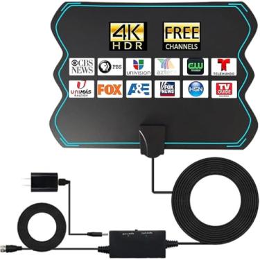 Imagem de EUBSWA Antena de TV digital HD interna, 2025 4K 1080p canais locais gratuitos de televisão até 800 km de alcance de antena de TV para Smart TV e antena de cabo coaxial HDTV antiga de 5 m para TV