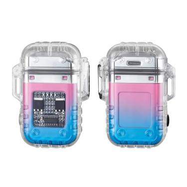 Imagem de COMANYI Isqueiro Elétrico Impermeável Transparente Plasma Arco Isqueiro com Indicação de Bateria LED Tipo C Recarregável Isqueiro Externo À Prova de Vento para Camping, Vela (Azul e Rosa)